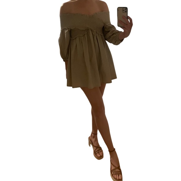 N by Nancy Smocked Off the Shoulder Puff Sleeve Babydoll Dress/Top Sz Large - Picture 2 of 14